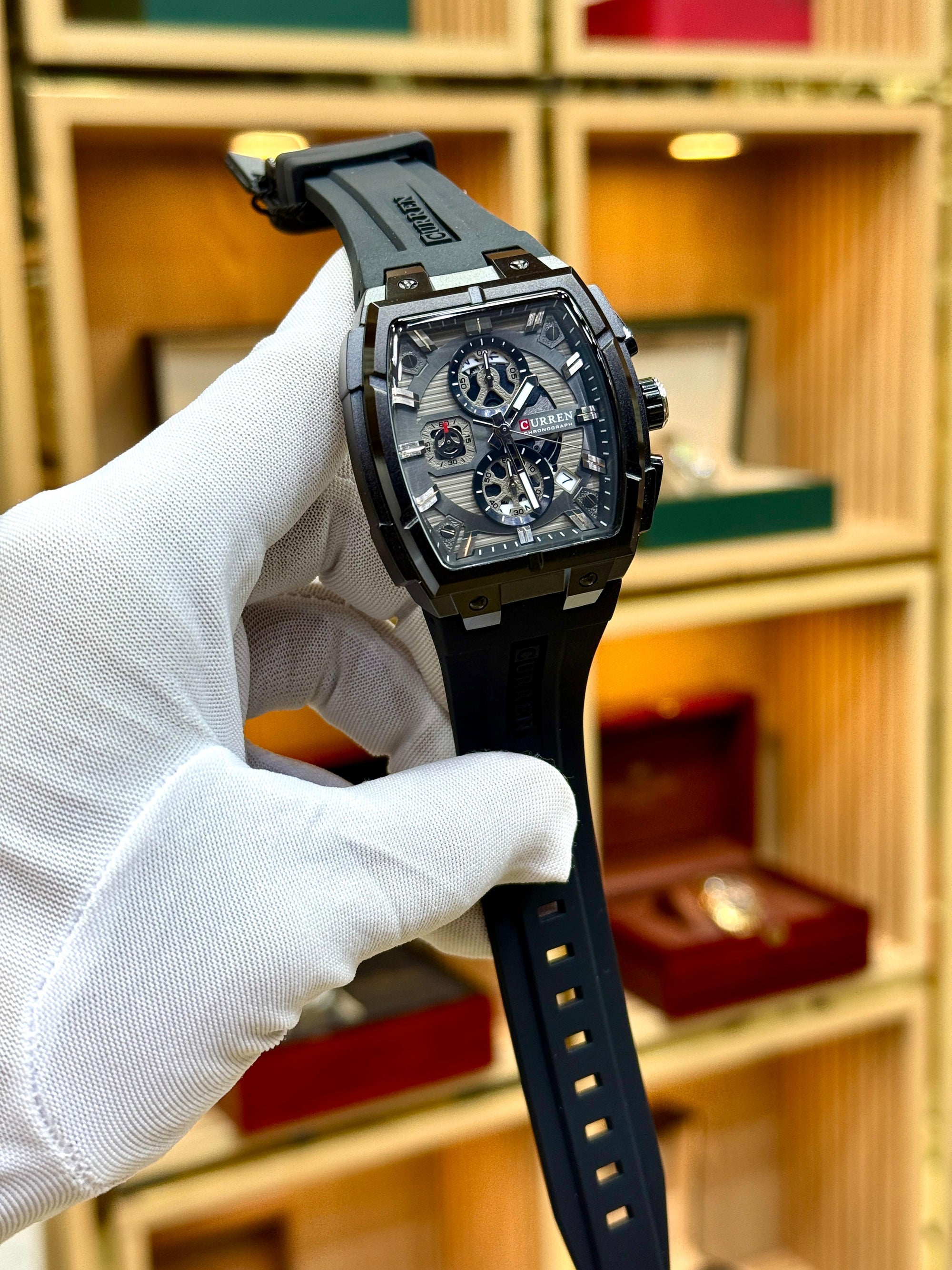 Curren Chronograph Tonneau Rubber Strap