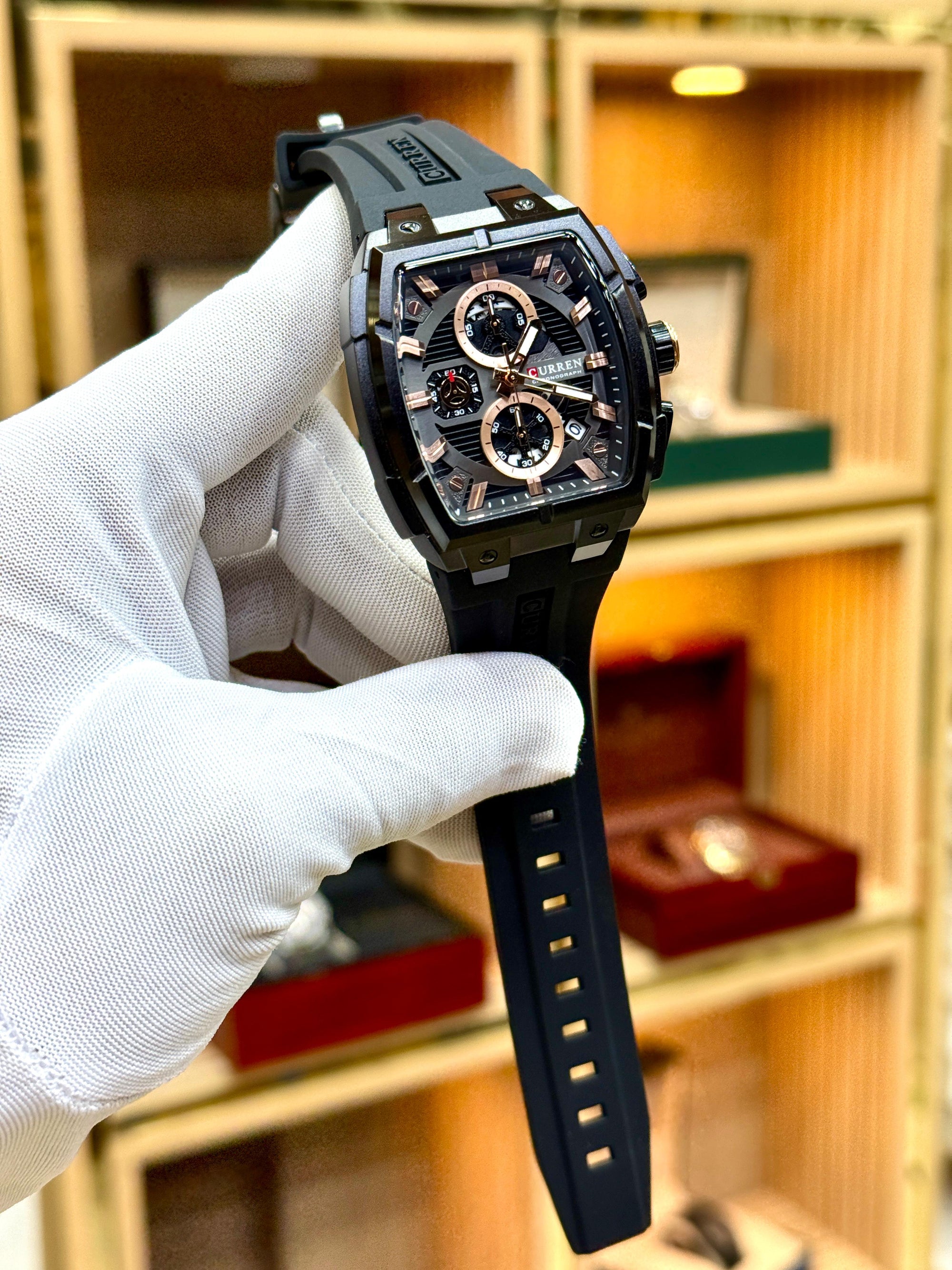Curren Chronograph Tonneau Rubber Strap